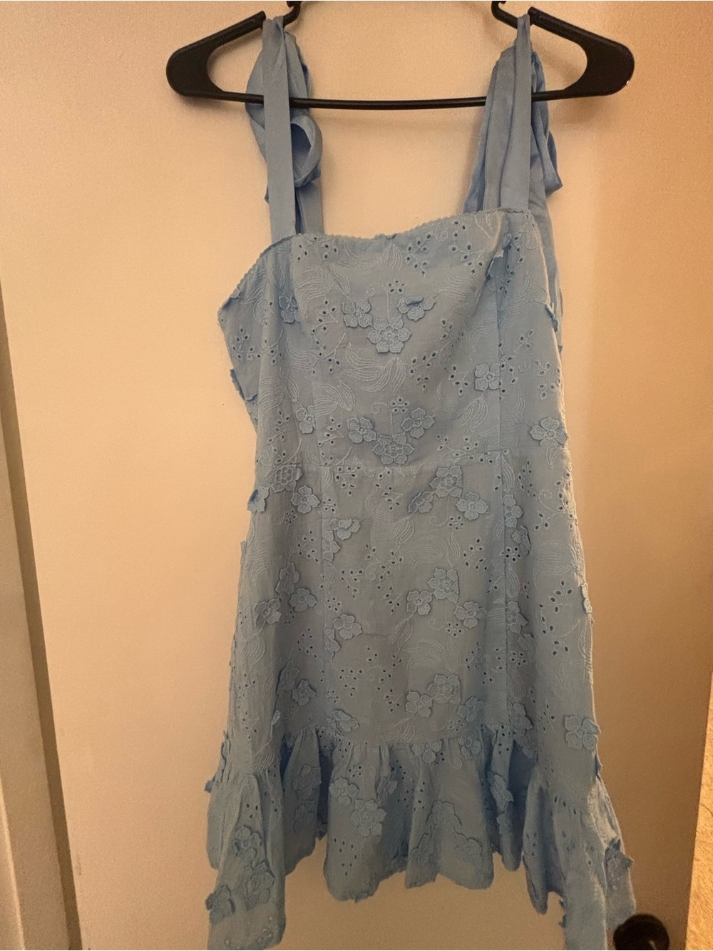 Hello Molly Light Blue Floral Eyelet Tie-Strap Dress